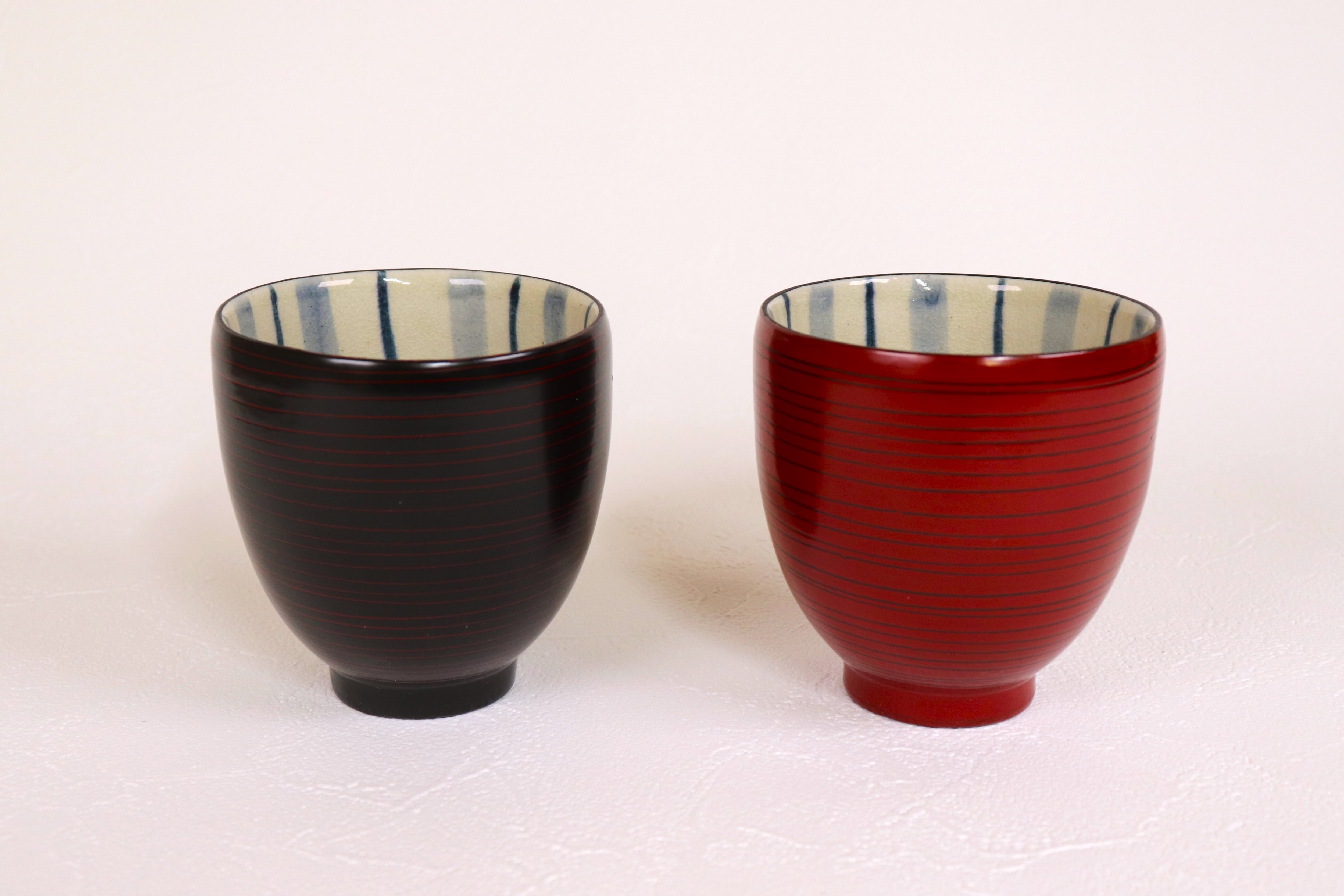 漆陶 湯呑大 コマスジ 縞十草【限定品】