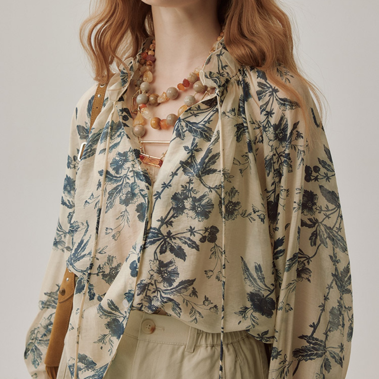 Botanical Print Long Sleeve Shirt T3417