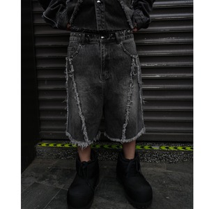 【DRIP6785】SIR  Fringed Deconstructed Denim Shorts