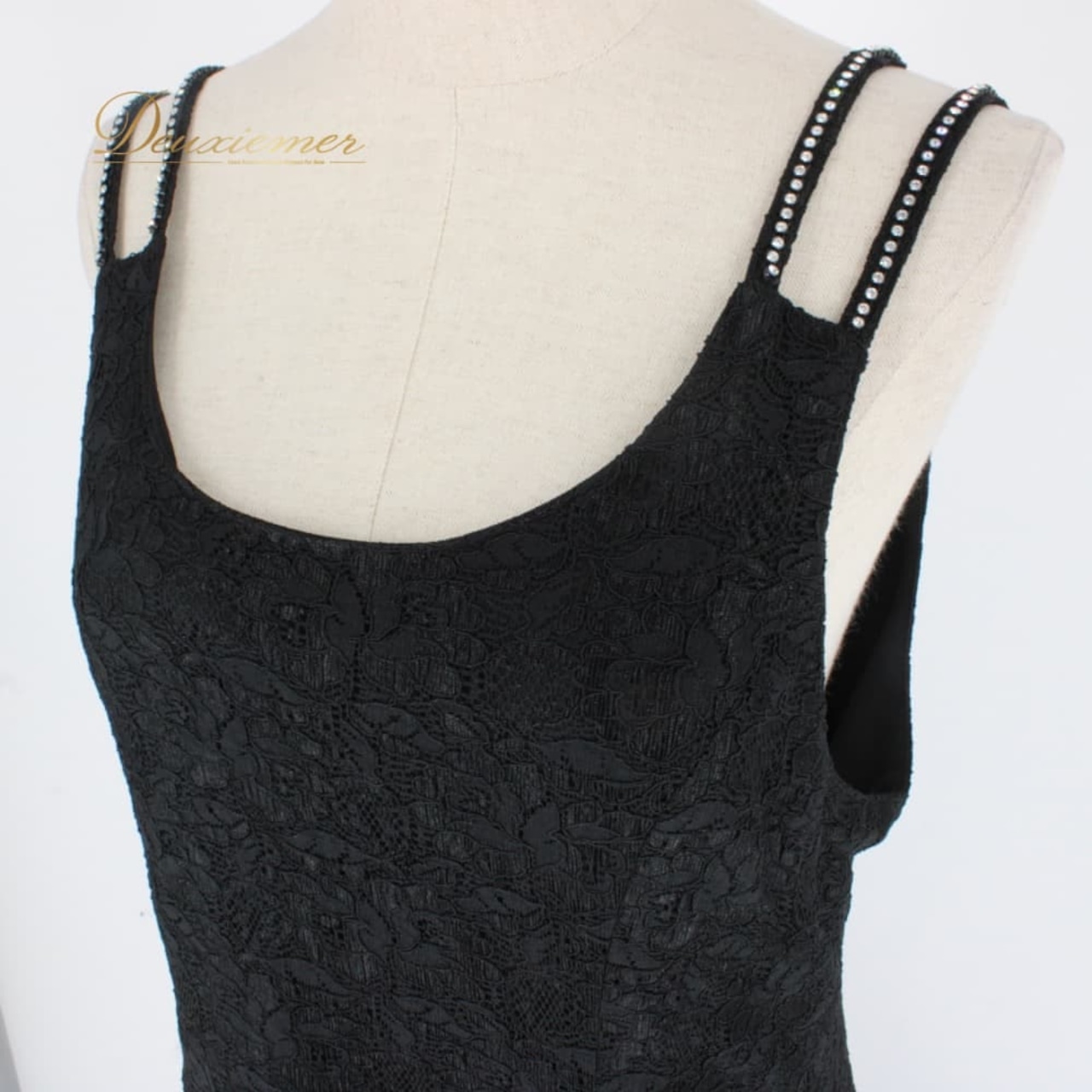 社交ダンス 衣装 スタンダード ドレス ワンピース パーティドレス Elegance fashion レース ブラック系 黒 花柄 ラインストーン ノースリーブ 競技用 パーティードレス フォーマル 黒系 総レース 袖なし ロング丈 マキシ丈 タンクトップ風 シック エレガント クラシック ブラックフォーマル 大人 上品 女性用 Mサイズ ポリエステル レーヨン ナイロン ウエスト切替 フレアスカート フィット&フレア ダンス衣装 レースドレス 黒ワンピース 舞台