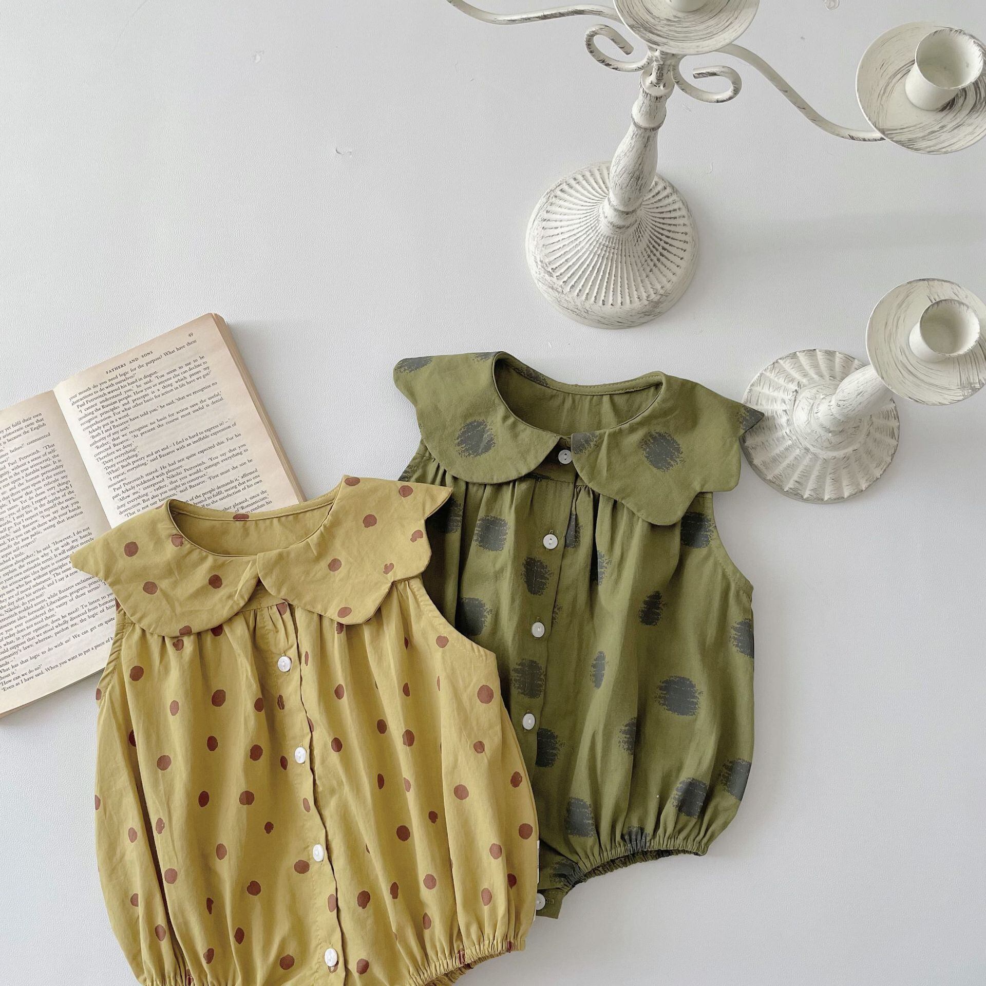 【BABY】夏新作 ノースリーブドット柄ロンパース