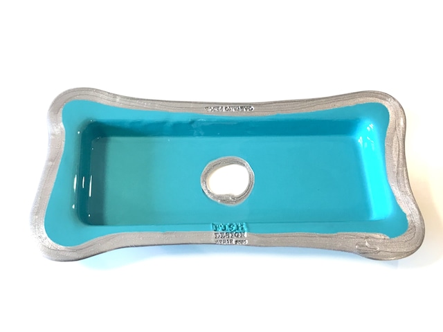 TRY TRAY RECTANGULAR  Matt Turquoise and Silver  "Fish Design by Gaetano Pesce"  /  CORSI DESIGN