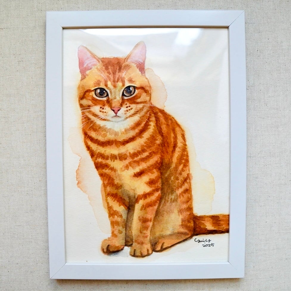 猫の絵 386 水彩画 原画 キジ白 | Forest cat