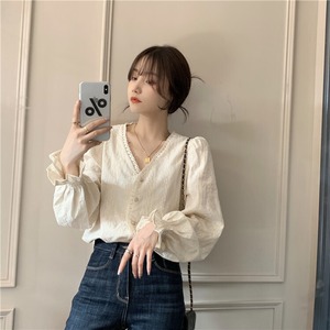 【韓国通販 dgo】v-neck long sleeve blouse apricot color（A1175）