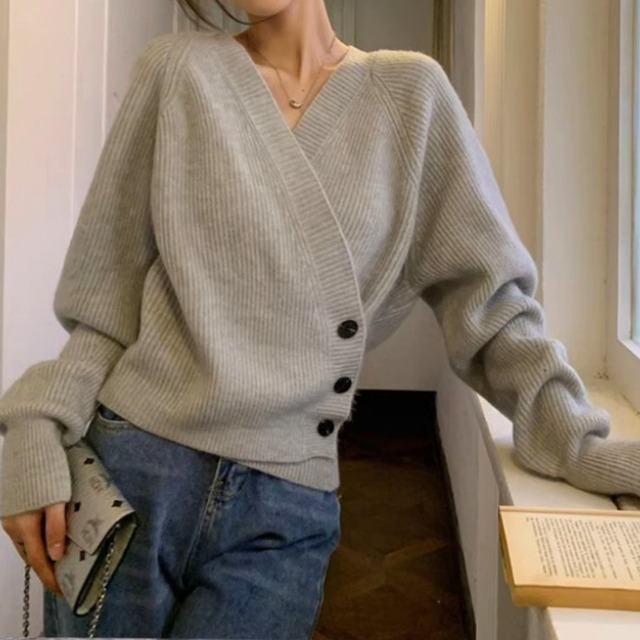 Cross V-Neck Knit Sweater Soft & Cozy Slim Fit Pullover 00365