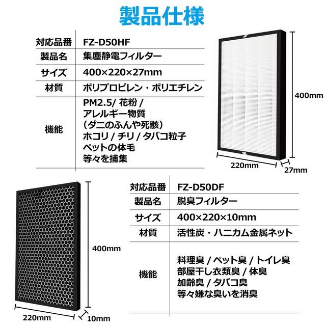 空気清浄機 フィルター Fz D50hf Fz D50df フィルター交換 加湿機 脱臭フィルター 集塵フィルター セット スタート