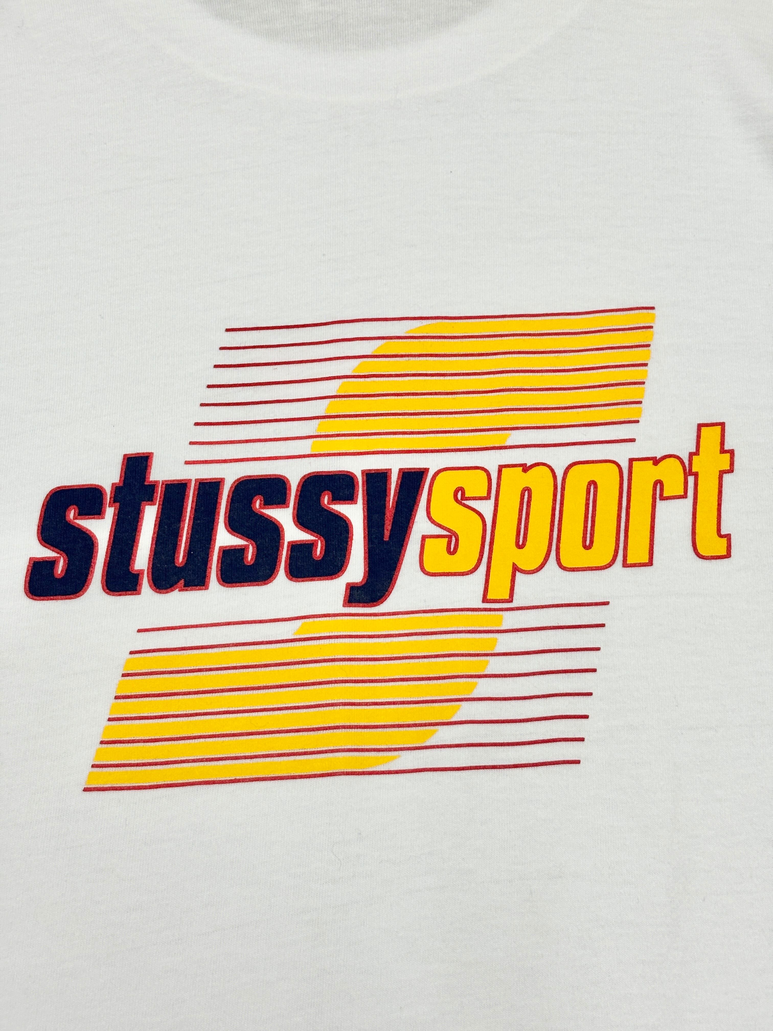 90s OLD STUSSY/STUSSY SPORT print Tee/USA製/白タグ/M/ロゴプリントT