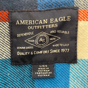 【AMERICAN EAGLE OUTFITTERS】ネルシャツ 長袖シャツ ヘビーネル 厚手ネル フランネル ブロックチェック 柄シャツ L フラップポケット アメリカンイーグル US古着