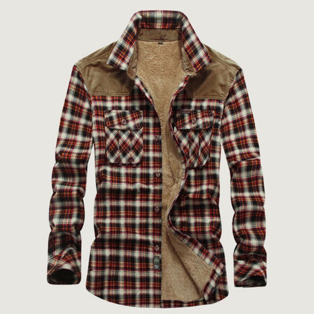 Plaid Long-Sleeved Shirt with Fleece Lining(GV212)