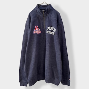 【TRIBLEND SWEATS】カレッジ アメリカン大学 カレッジロゴ AMERICAN UNIVERSITY ハーフジップ スウェット プルオーバー 刺繍ロゴ MEDIUM US古着