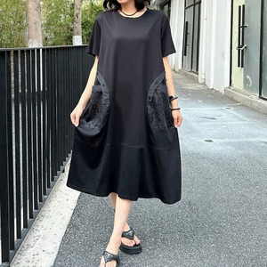 BLACK DESIGN POCKET A-LINE MIDI T-SHIRT DRESS 1color M-16920
