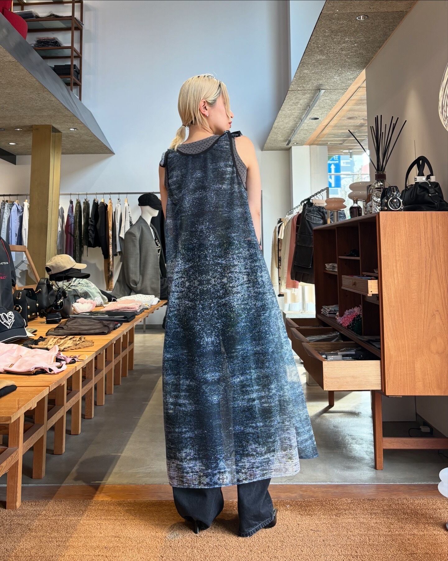 【美品】NONTOKYO プリントメッシュ リボンワンピース　26SS 26SS】NONTOKYO ノントーキョー / プリントメッシュ リボンワンピース