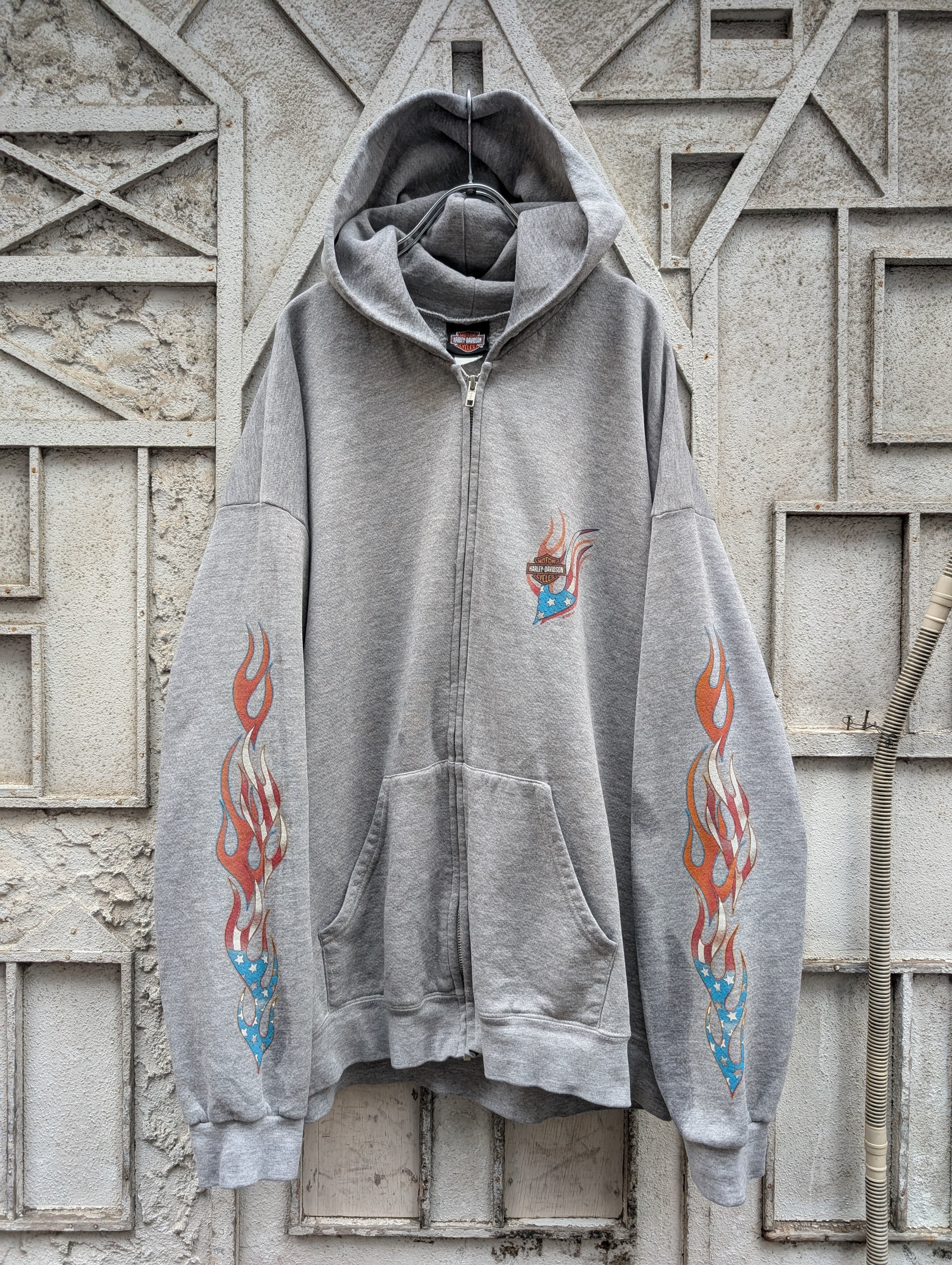 "HARLEY DAVIDSON" fire pattern zip up hoodie