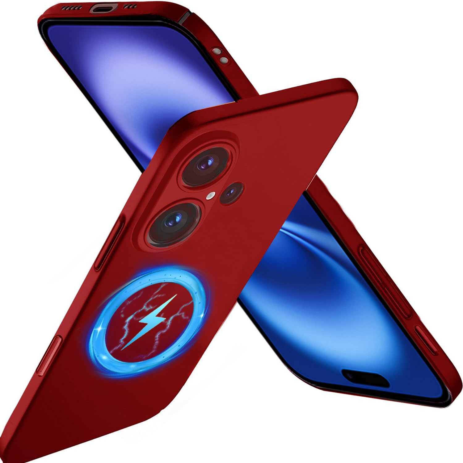 【極薄軽量・マグネット内蔵】Xyddxihan iPhone 16 用 ケース マグセーフ対応 軽量薄型 シンプル マット質感 さらさら手触り PC製 指紋防止 擦り傷防止 アイフォン 16用カバー シン・フィット 赤