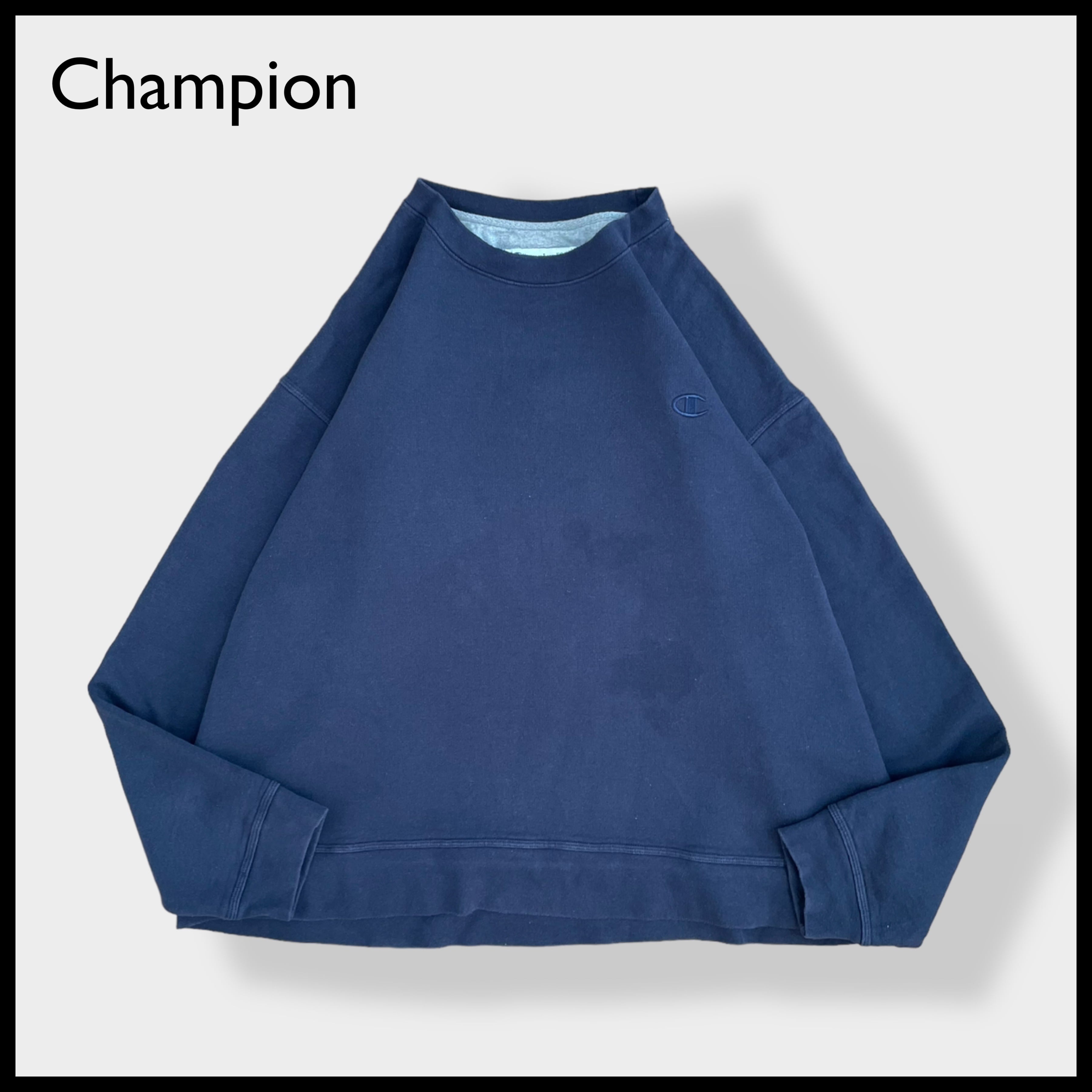 タグ付き Champion ロゴ刺繍スウェット ネイビー ビッグサイズ