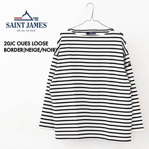 SAINT JAMES [20JC OUES LOOSE BORDER - NEIGE/NOIR] [20jclb-ne-nor] セントジェームス 正規販売店・カットソー・バスクシャツ・コットン・長袖Tシャツ・ポートネック・ウエッソンルーズ ボーダー・白×黒 [2025SS]