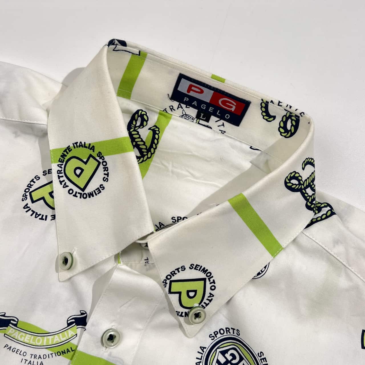 PGAELO パジェロ ボーダー デザイン BD ボタンダウン 長袖シャツ L/ホワイト系 メンズ ゴルフ