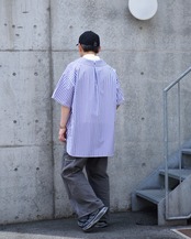 METHO - Open collor flat shirt shortsleeve : Blue stripe