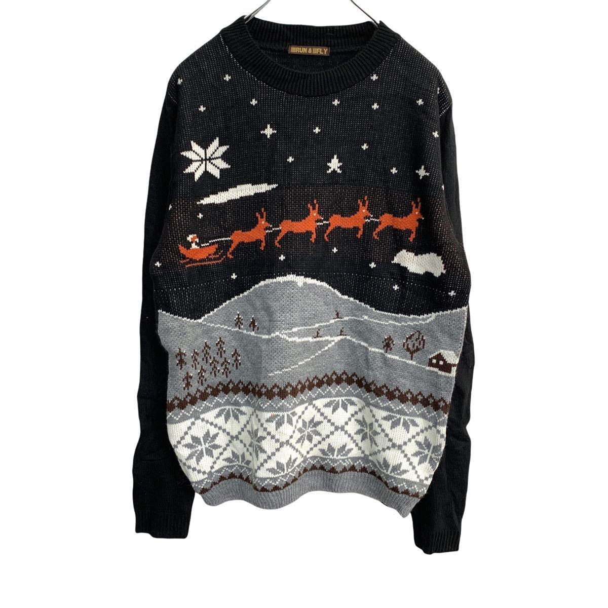 RUN & FLY ニットセーター レディース Mサイズ 柄 ブラック U.K.