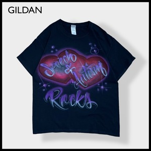 【GILDAN】スプレー風 手書き風 プリント Tシャツ バックプリント L 半袖 黒 US古着