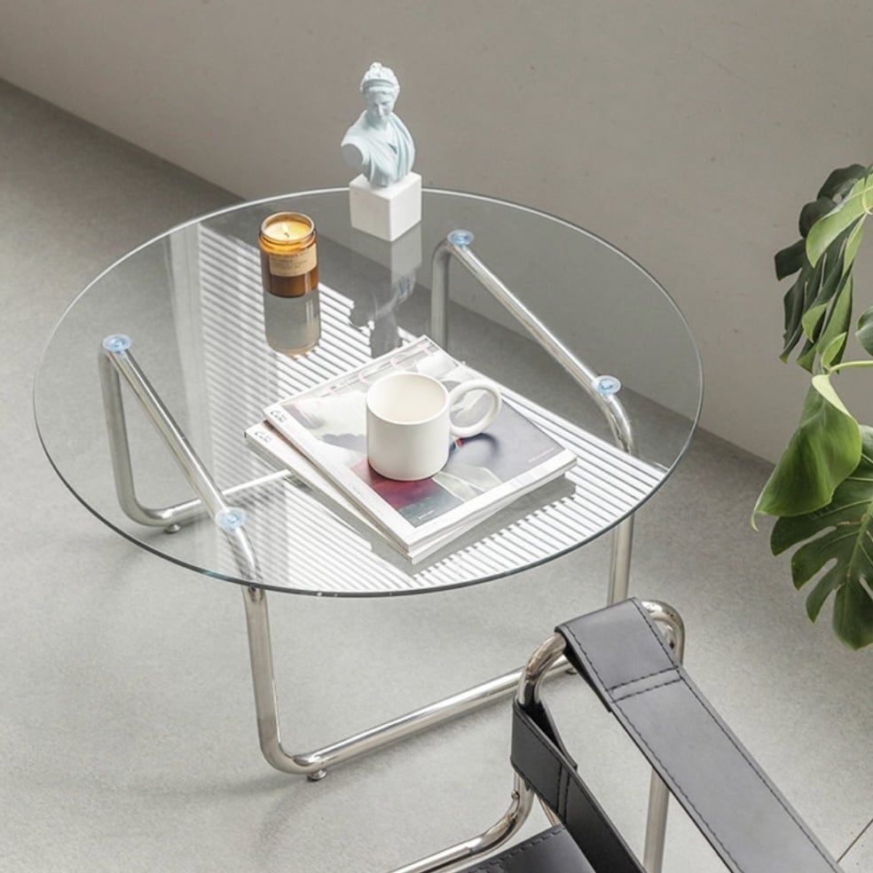 ガラスメタルテーブル ノルディック コーヒーテーブル 強化ガラス