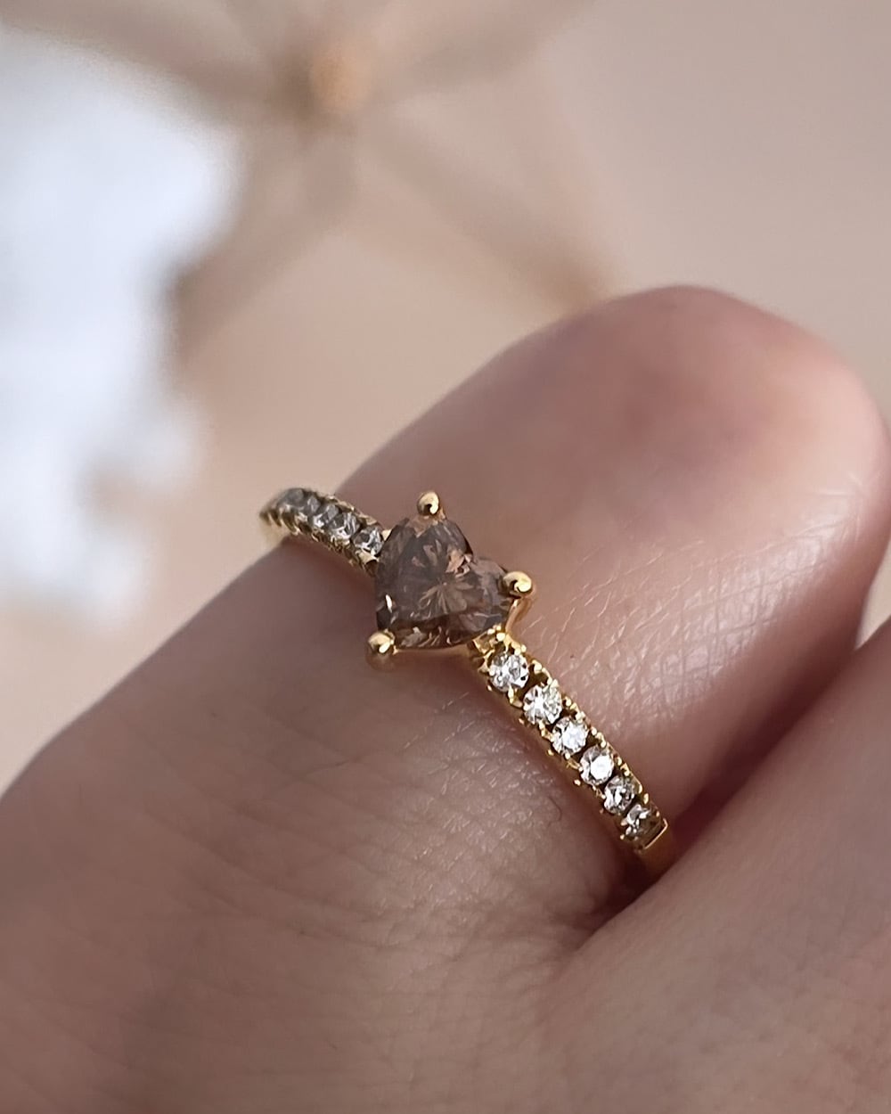 ハートシェイプカット ブラウンダイヤモンド リング 0.29ct K18 