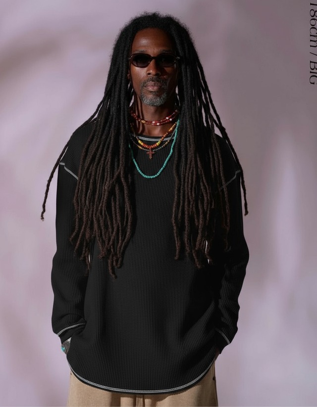 Cotton Waffle Long Sleeve/Black