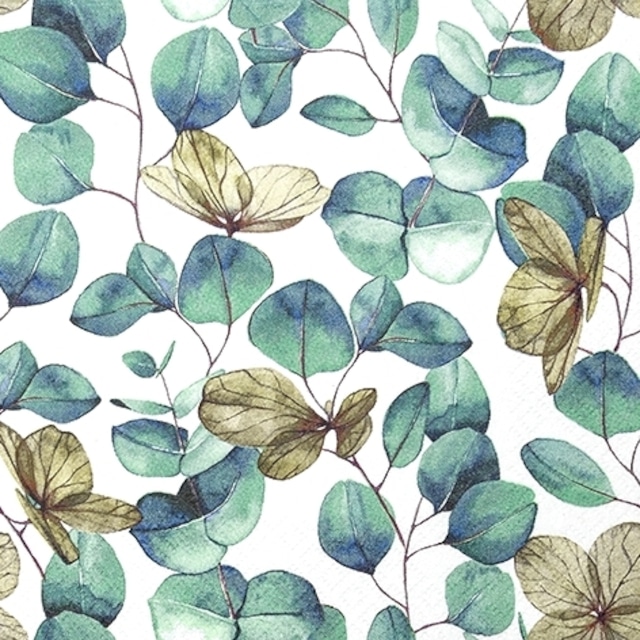 2022秋冬【Home Fashion】バラ売り2枚 ランチサイズ ペーパーナプキン Eucalyptus Leaves ホワイト