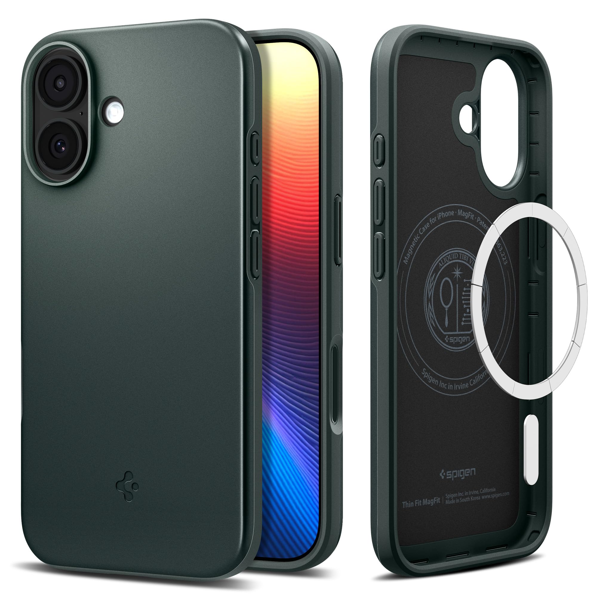 Spigen 【創業18年の技術力】 iPhone 17 ケース MagSafe対応 マグネット搭載 米軍MIL規格 マット 薄型 シン・フィット・マグフィット (アビス・グリーン) ACS09970