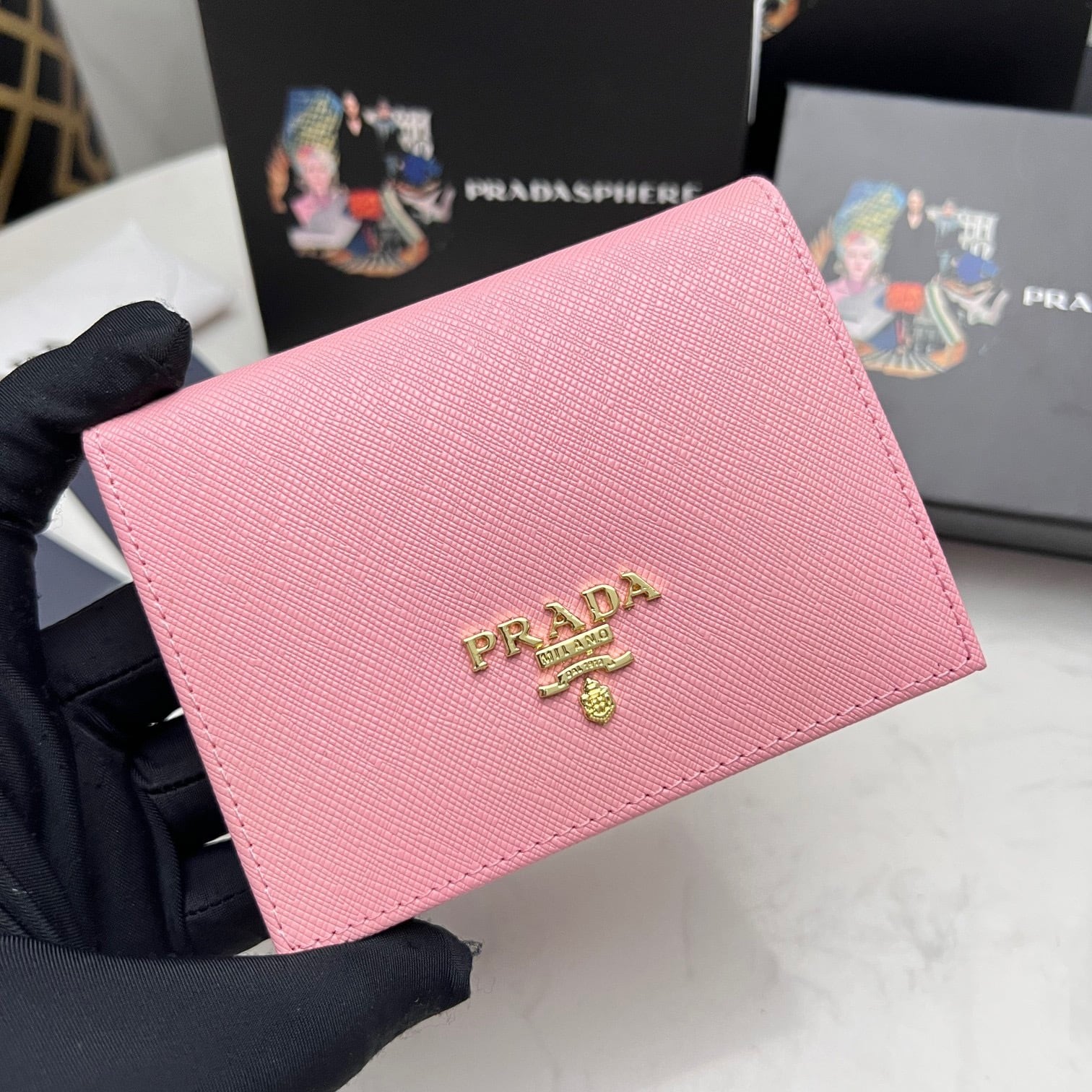 PRADA プラダ 三つ折り財布 サフィアーノレザー ピンク