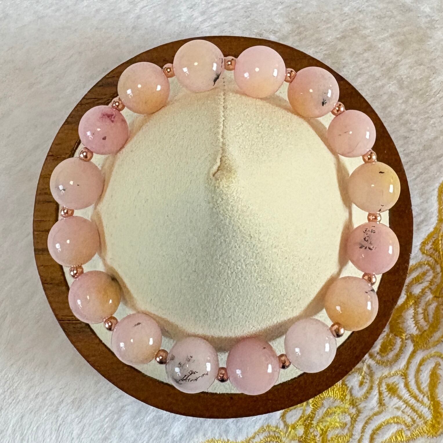 【1点もの デンドリティック・ピンクオパール オーストラリア産】ブレスレット10mm|天然模様|ピンクステンレススペーサー