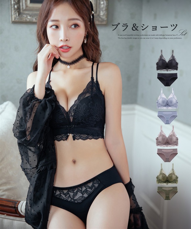 [SET] ノンワイヤーブラジャーショーツセット韓国 6LAOYUO-001