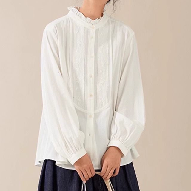 カジュアルフリルシャツトップス　M0667