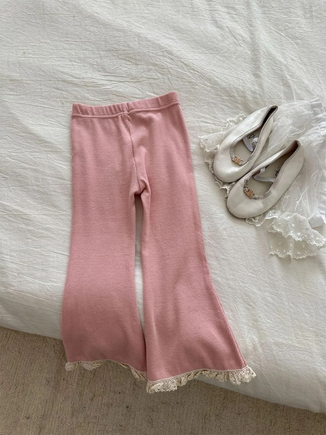 【取寄】女の子らしく履けるレーススリット入りのリブレギンス