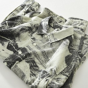 【M-3XL】Denim Print Long Sleeve Shirt / デニム プリント 長袖 シャツ