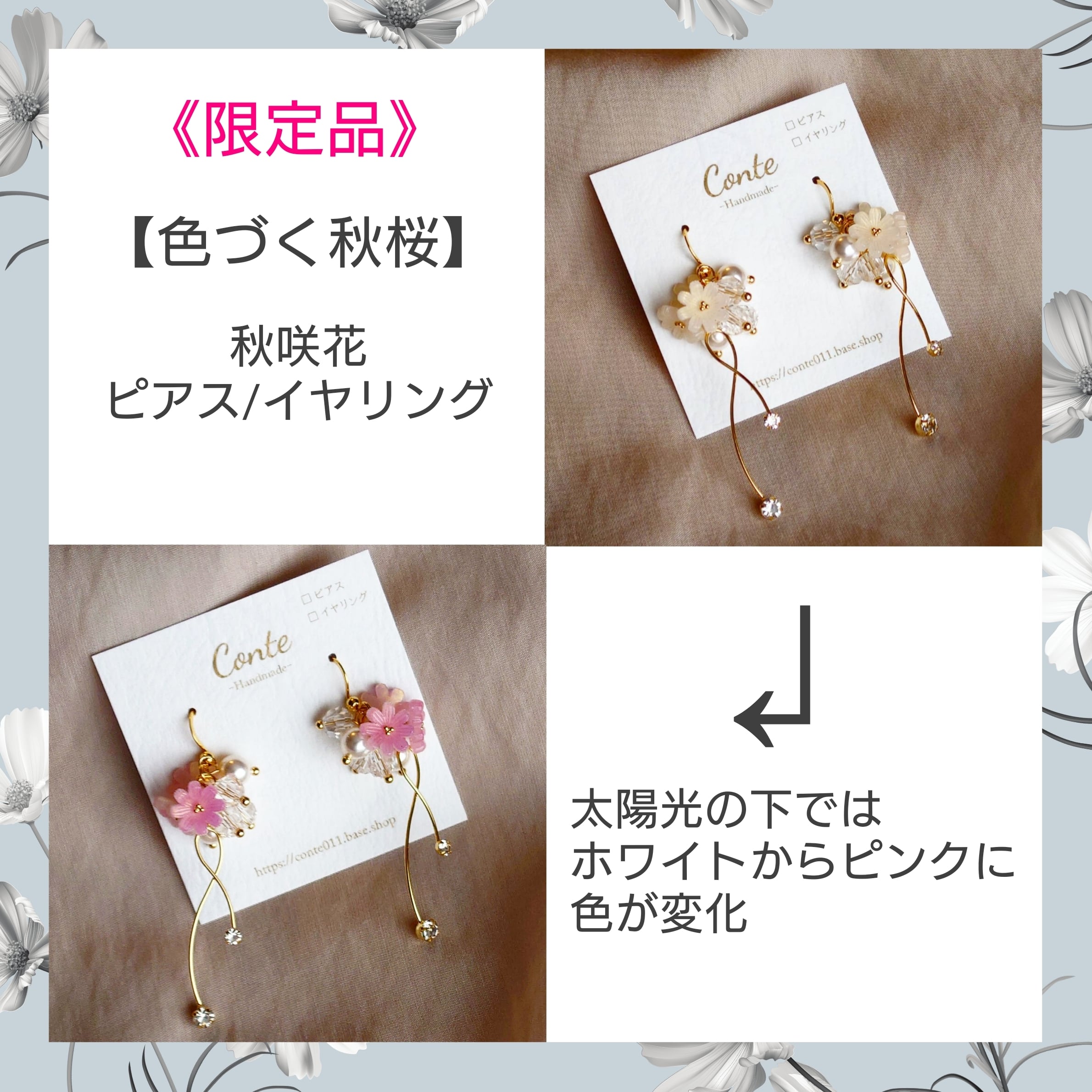 限定品》【色づく秋桜】秋咲花ピアス/イヤリング | conte