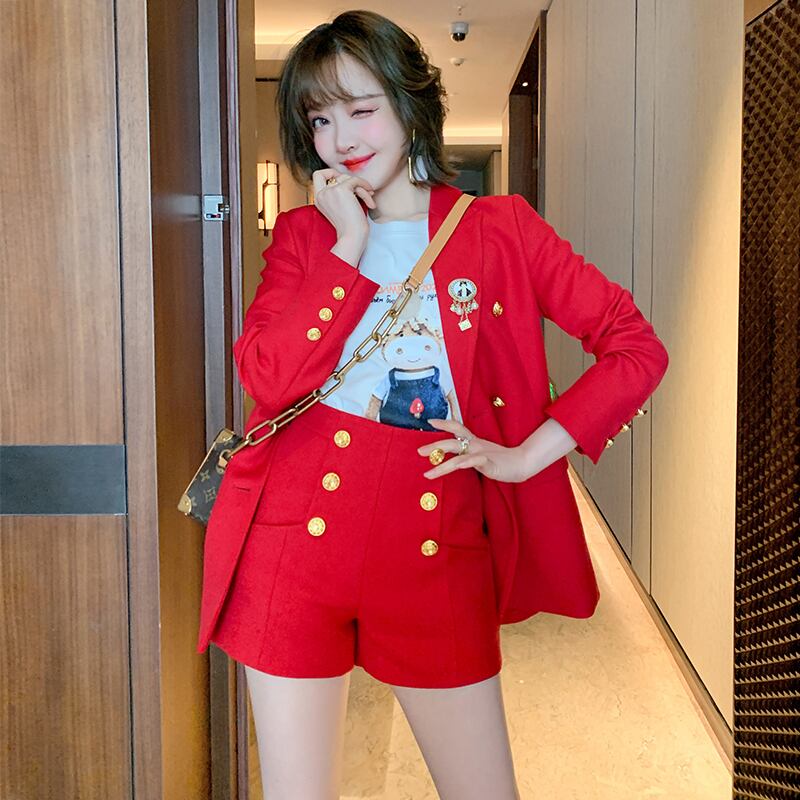 ソリッド カラージャケット ダブルブレストショーツ スプリング 春物 ブルマー ソリッドカラー MIUCO7353662398