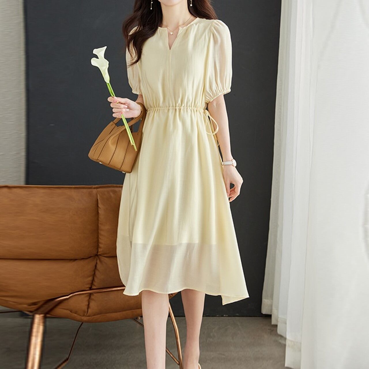 ウエストドロストAラインワンピース Me1301 | Melffy