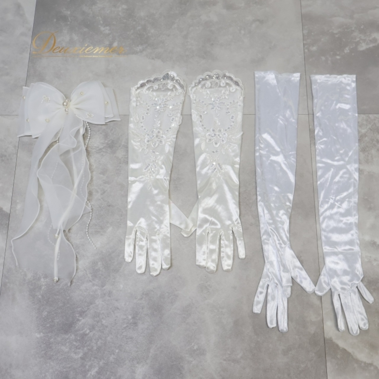 FAERIESTY ホワイト系 ワンピース ドレス ウエディングドレス マーメイド 前撮り 結婚式 白 無地 シンプル 伸縮 ストレッチ フリル リボン ヘアアクセサリー ティアラ ネックレス ピアス アームカバー 華やか ポーチ シルバー系 ピンク系