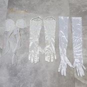 FAERIESTY ホワイト系 ワンピース ドレス ウエディングドレス マーメイド 前撮り 結婚式 白 無地 シンプル 伸縮 ストレッチ フリル リボン ヘアアクセサリー ティアラ ネックレス ピアス アームカバー 華やか ポーチ シルバー系 ピンク系