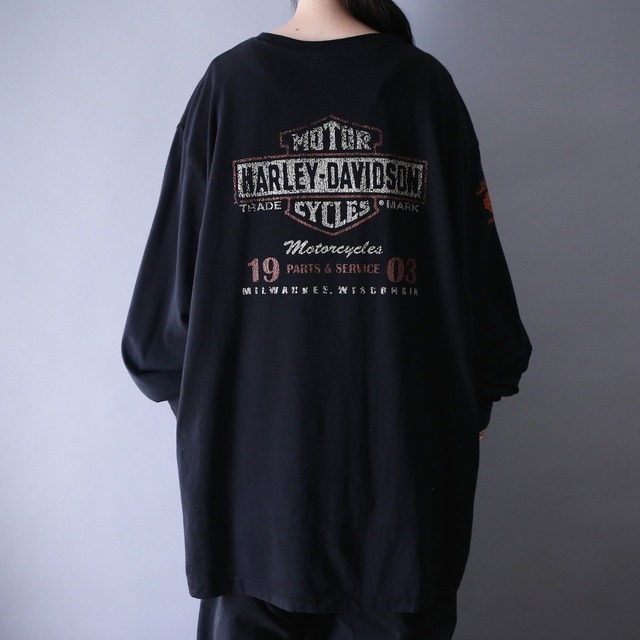 "HARLEY-DAVIDSON" 刺繍 logo XXXL super over silhouette l/s tee