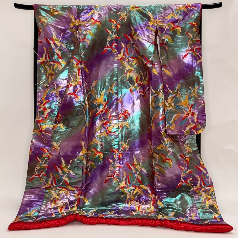 色打掛 正絹 刺繍 紫 打掛 花嫁衣裳 ポリエステル リサイクル 中古 ブライダル ウエディング 6660