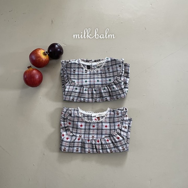 【取寄】milk balm|check bear blouse|チェックベアブラウス|XS-XL|kids|26 autumn