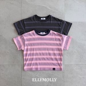 【予約】ellymolly Washed stripe boxy T