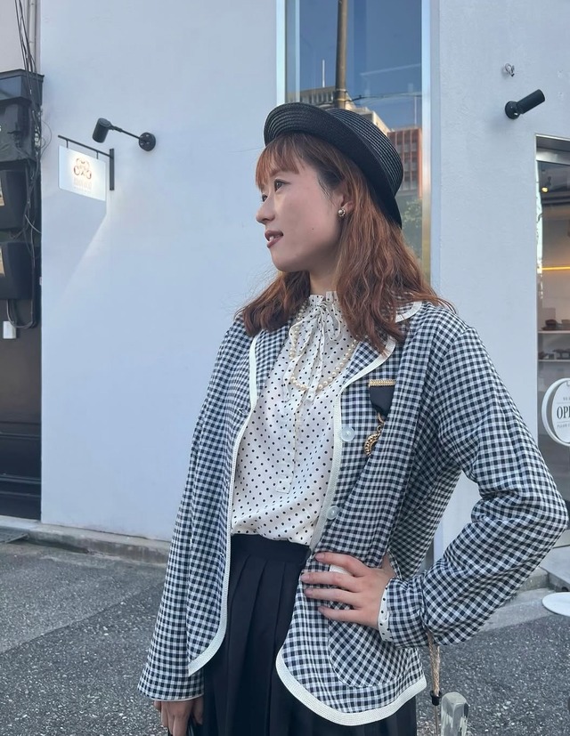 vintage white ×black gingham check jacket"dead stock"