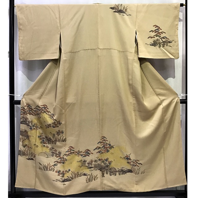 正絹・訪問着・薄茶地・植物・自然・着物・No.200701-0752・梱包サイズ60
