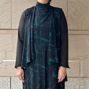 【新作】ペインティングプリント 強撚スムース着流しベスト【254-9207】