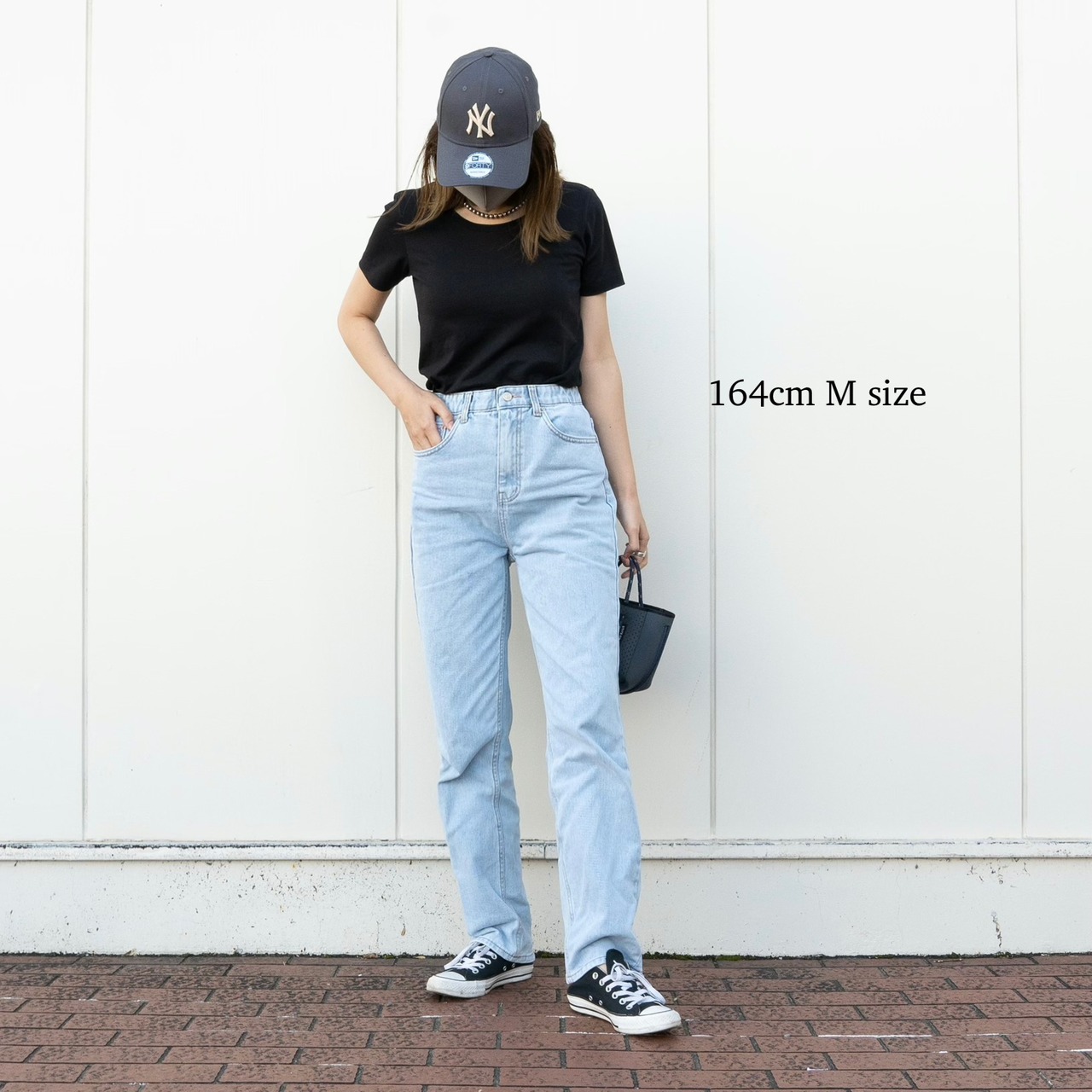 セルフカットハイウエストワイドストレートデニムpt【ウエスト総ゴム】／BLUE