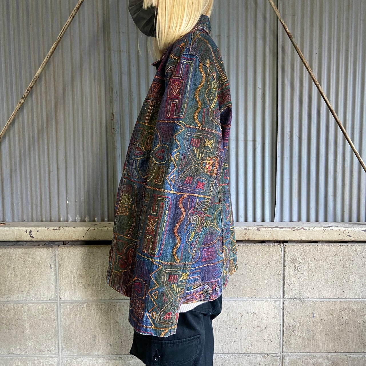 CHICO'S DESIGN 総柄刺繍 デニムジャケット レディースL相当 古着