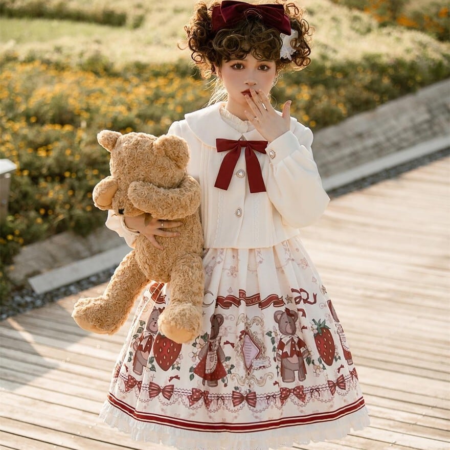 スイートロリィタ セットアップ くまちゃん イチゴ プリント柄